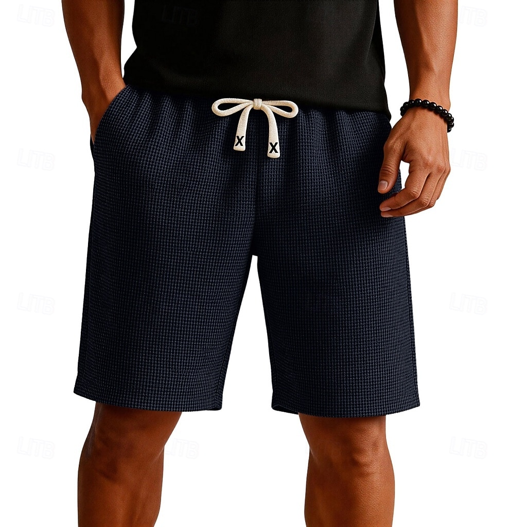 Herren Waffel-Shorts Shorts Sommershorts Freizeitshorts Patchwork Tasche Elastischer Bund Einfach Komfort Atmungsaktiv Knielang Lässig Outdoor Strand Urlaub Mode Blau Schwarz Mikroelastisch 2026 - $22.99 –P2
