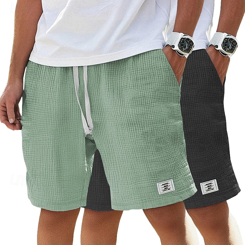 Men's Cotton Linen Shorts Summer Shorts Beach Shorts Casual Shorts Drawstring Pocket Elastic Waist Plain Comfort Breathable Knee Length Beach Vacation Holiday Hawaiian Casual Black+Khaki White+Navy 2026 - $33.99 –P11
