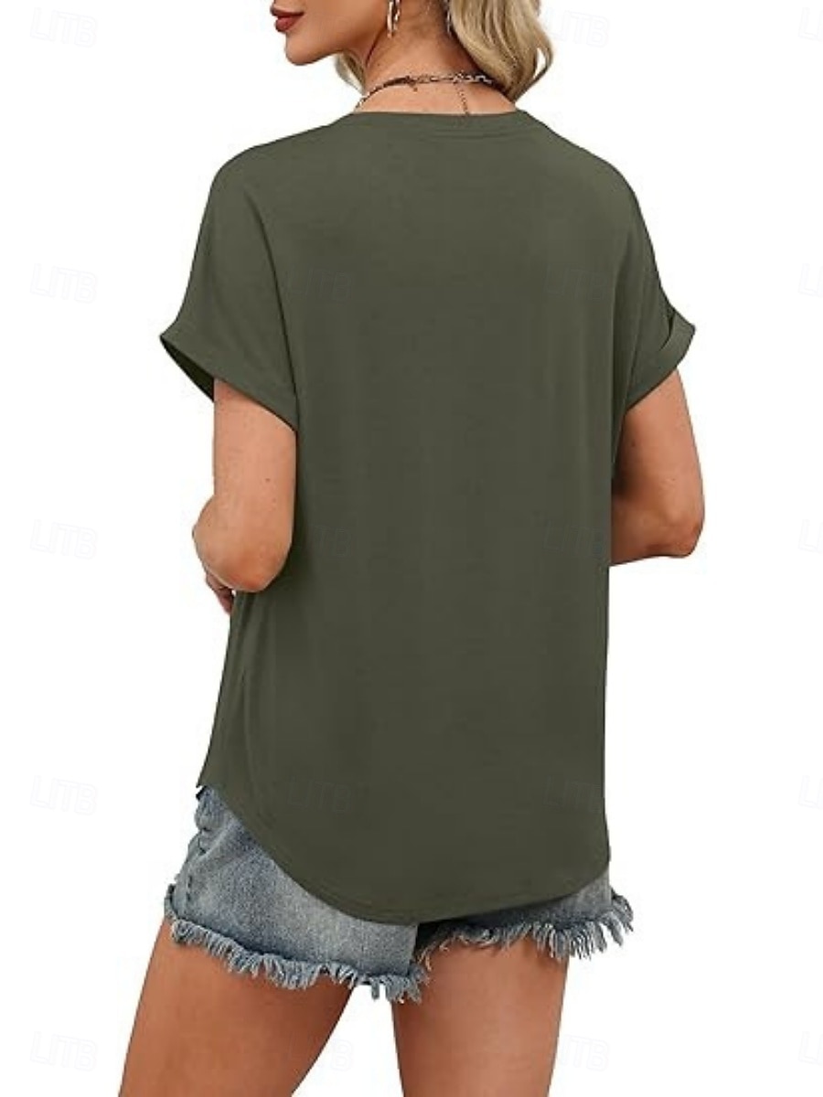 Femmes T-shirt Uni Mode Élégant Classique Manche Courte Col en V Hauts Réguliers Quotidien Sortir Week-end Bleu Noir Blanche Rose Claire Rouge Été Printemps de 2026 ? $19.99 –P6