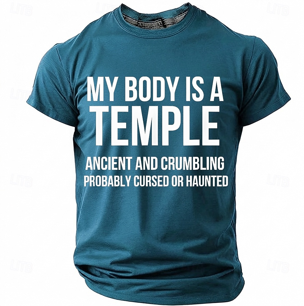 Corpul meu este un templu antic, blestemat, bântuit, tricou amuzant, sarcastic, cu umor, grafic, guler rotund, mânecă scurtă, cadou de ziua de naștere pentru el, cadou de glumă, haine de designer 2026 - $18.99 –P17