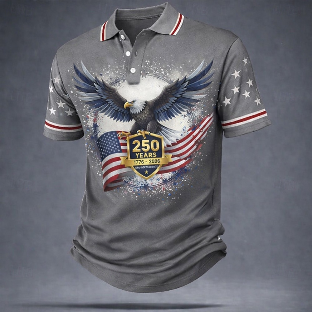 4th of July 2026 250th Men's American US Flag Polo Shirts Short Sleeve Polo Shirts Collared Shirts Casual Streetwear Athleisure Buttons Breathable Mesh Spring & Summer Blue Red Gray 2026 - $22.99 –P3