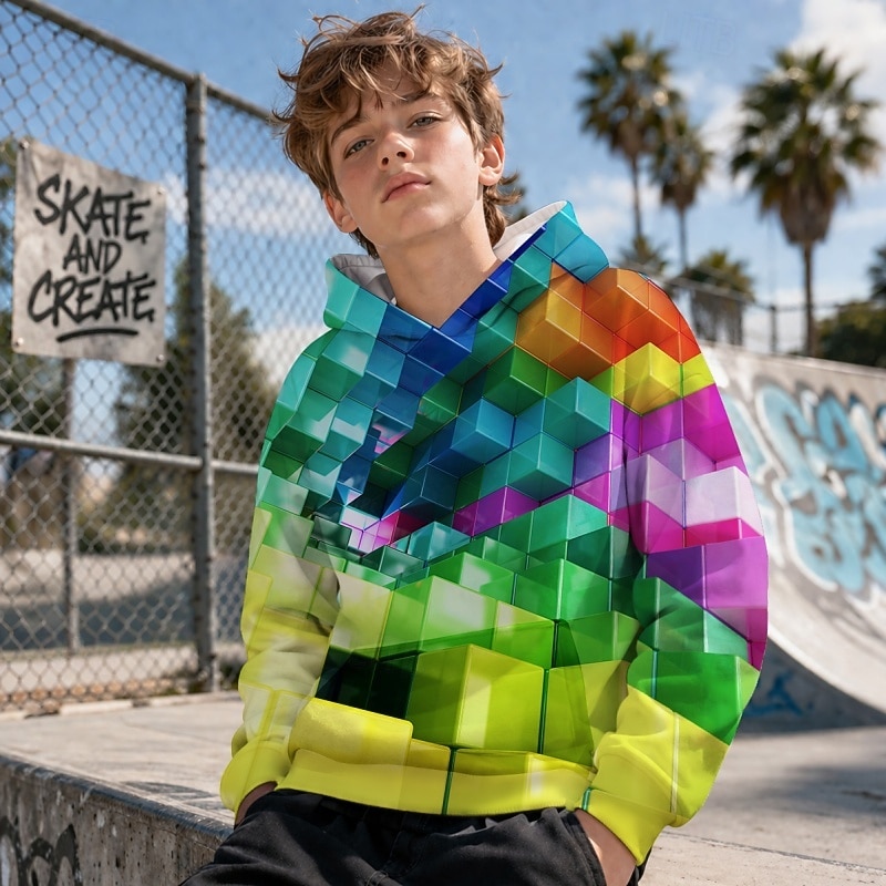 Boys' 3D Graphic Geometric Hoodie Pullover Long Sleeve 3D Print Summer Spring Sports Fashion Streetwear Kids 4-12 Years Hooded Casual Daily Outdoor Regular Fit 2026 - $23.99 –P4