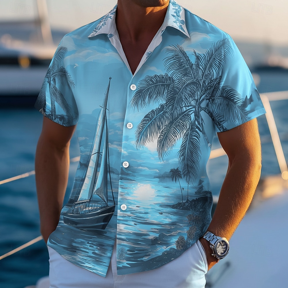 Voor heren Kokosnootboom Natuur & Landschappen Zonsondergang Hawaiiaans overhemd Tropische shirts Aloha-shirt Korte mouw Hawaii Strandvakantie Zomer Lente Strijkijzer 3D-afdrukken Overhemden met 2026 - $25.99 –P3