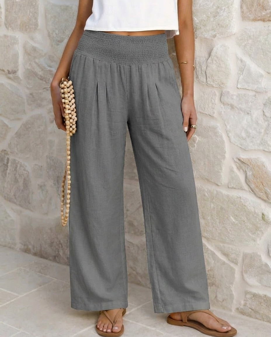 Dam Byxor av linne i bomull Brett skaft Kinesiska Sommarbyxor Semester Streetwear Grundläggande Fullängd Medium Midja Slät Ficka Elastiskt midjeband Komfort Bekväm Oelastisk Dagligen Utomhus Gata 2026 - $21.99 –P3