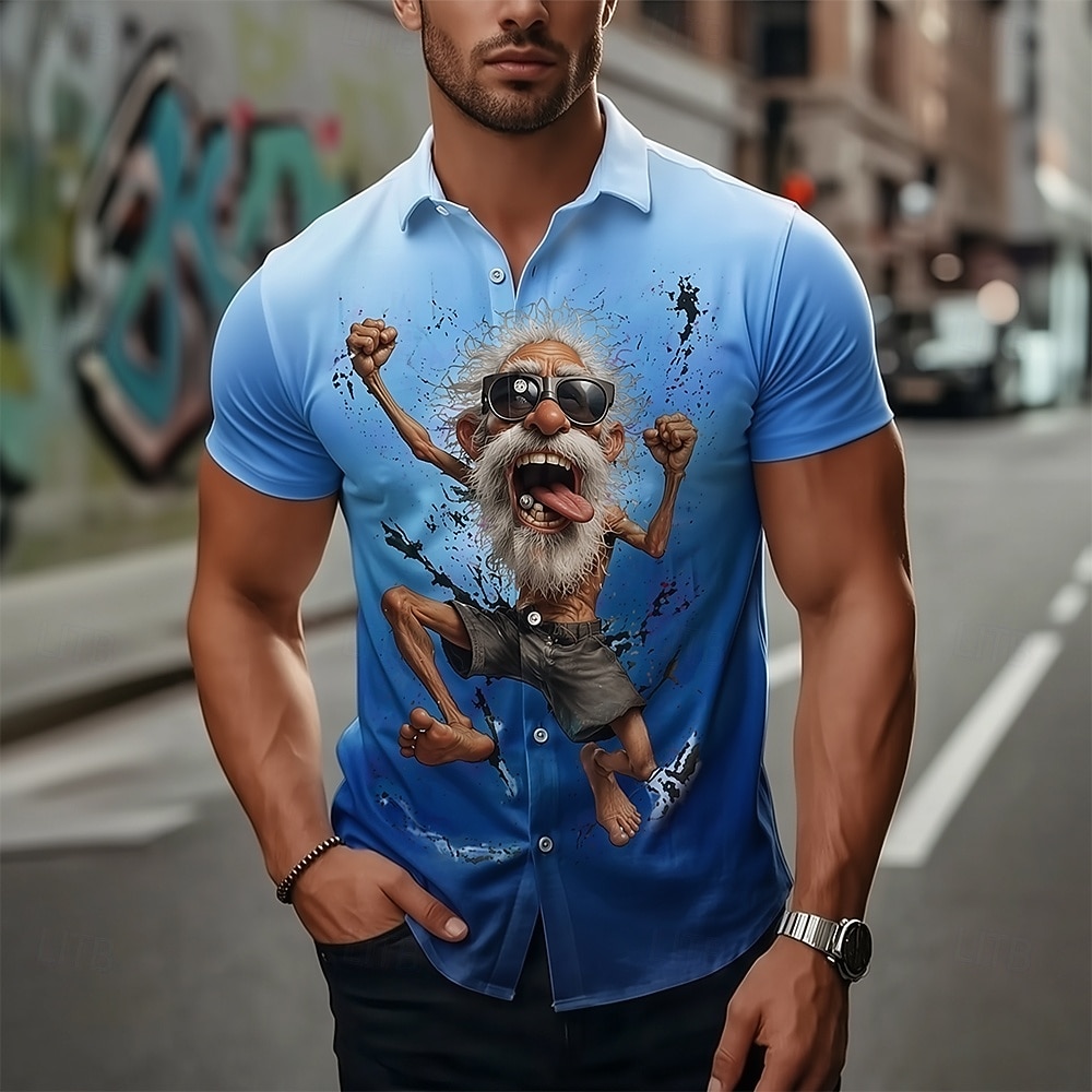Homme Drôle Personnage de dessin animé Vieil Homme Chemise Chemise d'été Chemise Boutonnée Manche Courte Vintage Rétro Quotidien Extérieur Vacances Été Printemps Col Rabattu Impression 3D chemises de 2026 ? $25.99 –P3