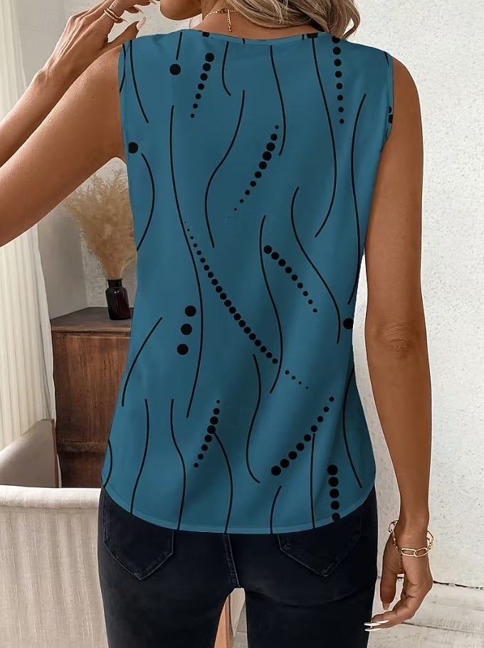 Women's Tank Top Graphic Geometric Abstract Elegant Vintage Stylish Sleeveless V Neck Crop Tops Beach Wedding Casual Daily Blue White / Black White Light Green Brown Summer Spring 2026 - $21.99 –P3