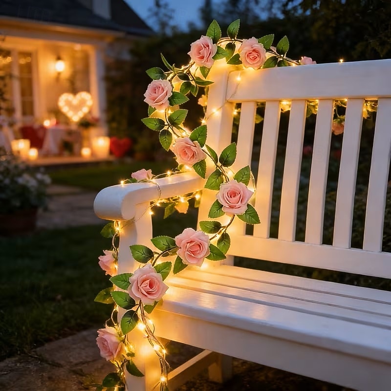 Luzes solares em formato de trepadeira de rosas, 2m, 20 LEDs, 8 modos, ideais para decoração de pátio, varanda, jardim, à prova d'água, festas de aniversário, praia, piquenique, casamento e feriados. de 2026 por $17.99 –P2