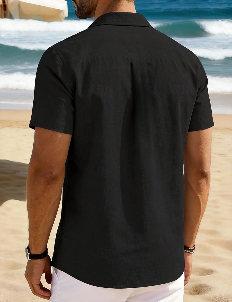 Per uomo Camicia Camicia di lino Camicia Estiva Camicia da Spiaggia Camicia con Bottoni Semplice Vacanza Ferie Nero Bianco Blu marino Azzurro cielo Manica Corta Collo a Lancia Estate Primavera del 2026 a $24.99 –P6