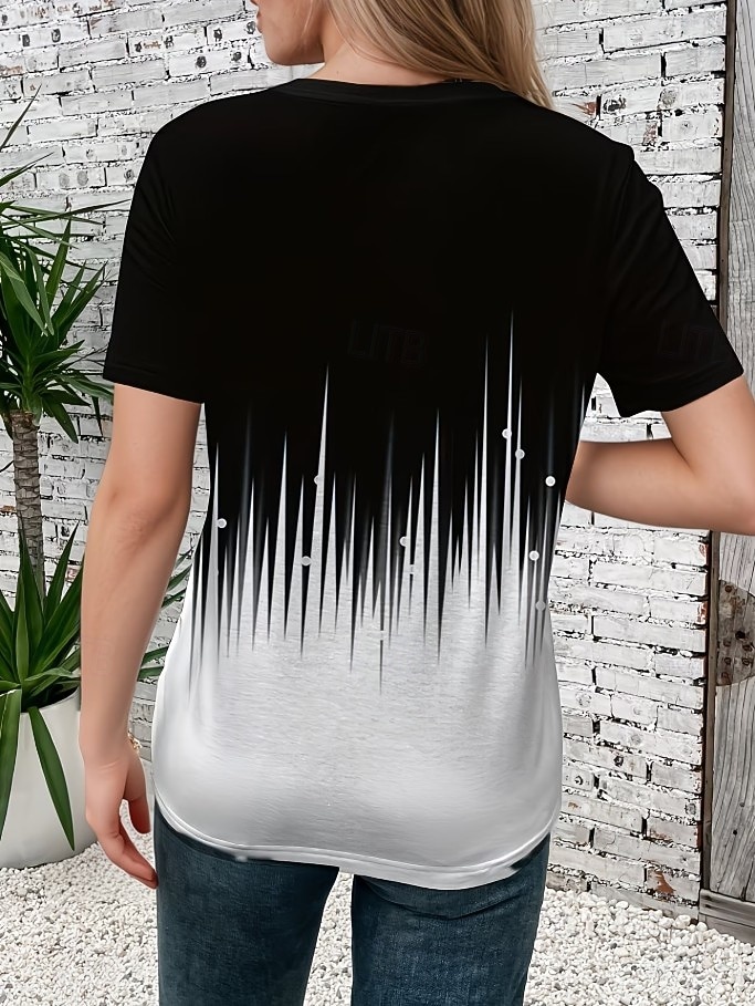 Women's T Shirt Print Graphic Geometric Striped Vintage Stylish Classic Short Sleeve Crew Neck Regular Tops Casual Daily Blue Light Green Pink Light Brown Black Summer Spring 2026 - $21.99 –P7
