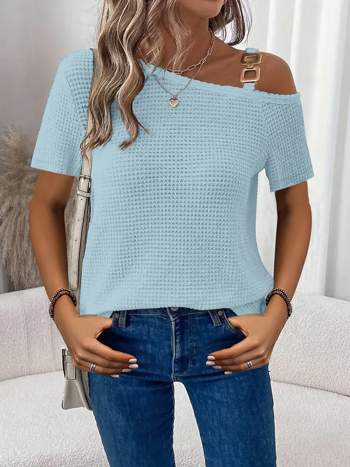 Γυναικεία Μπλουζάκι Μπλουζάκι μπλουζάκι Κουρελού Σκέτο Μοντέρνα Στυλάτο Κλασσικό Κοντομάνικο Ασύμμετρος λαιμός Κανονικά μπλουζάκια Καθημερινά Εξόδου Σαββατοκύριακο 2026 - $24.99 –P18