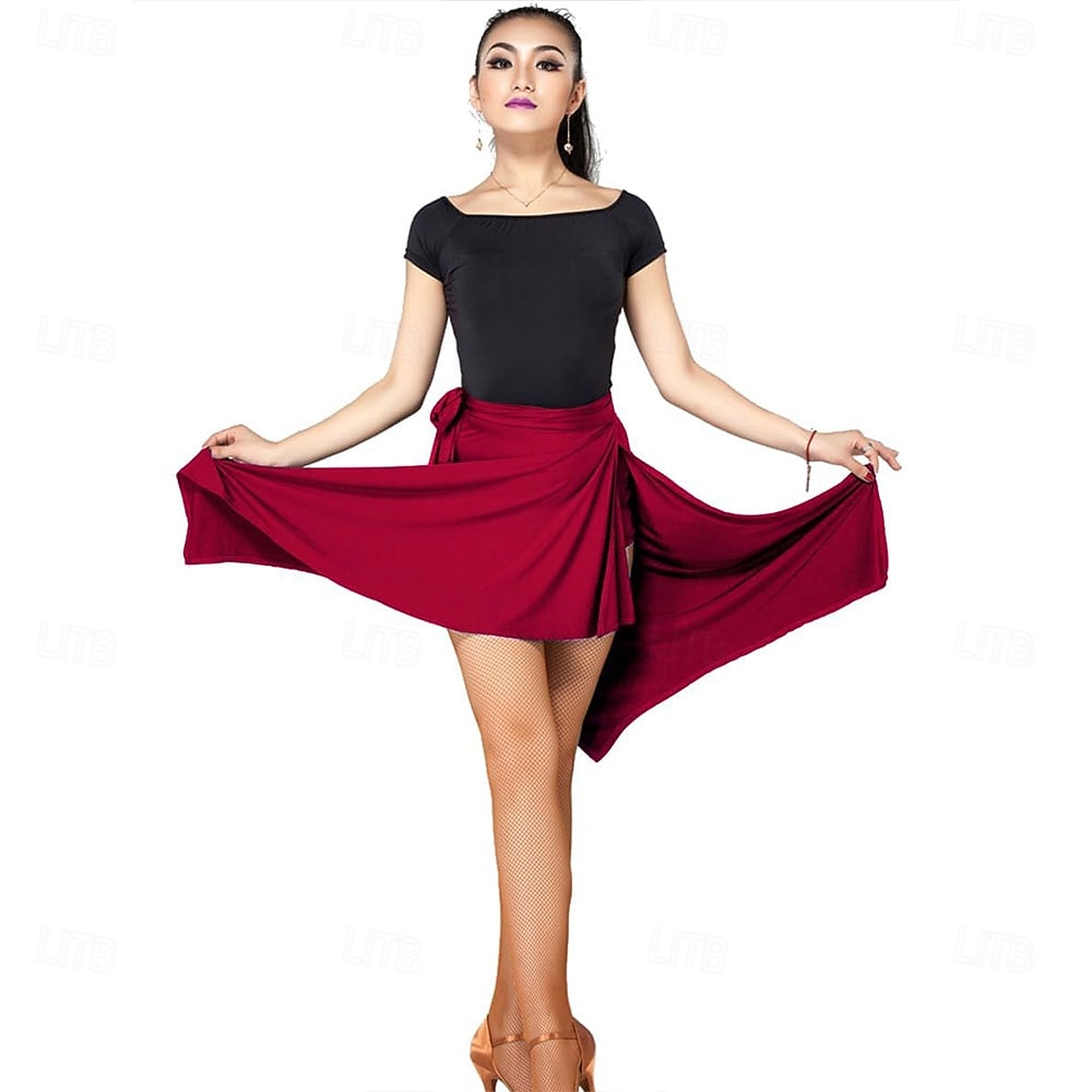 Women's Red Latin Dance Skirt Irregular Hem Tie Waist Ballroom Practice Skirt 2026 - $31.99 –P2