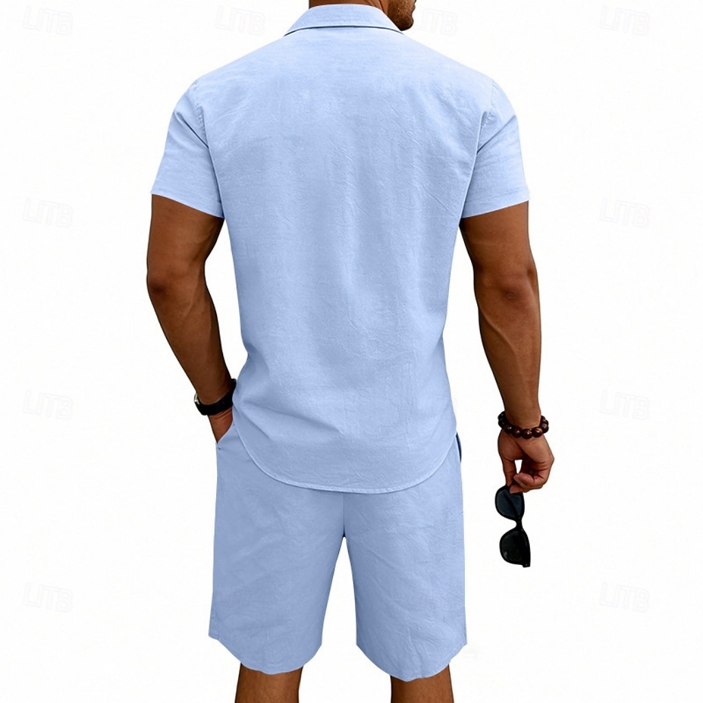 Per uomo Camicia di lino Due pezzi Set Camicia E Shorts Shorts di Lino Shorts da Spiaggia Impostare Semplice Quotidiano All'aperto Vacanza Collo ripiegato Manica Corta Estate Moda Casual Confortevole del 2026 a $32.99 –P3
