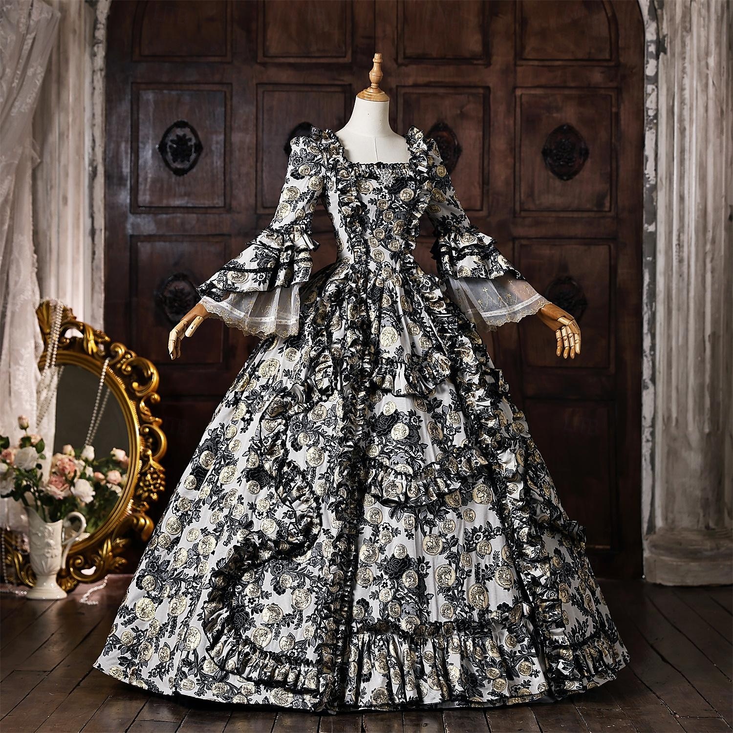 Rococo Baroque Ball Gown Floor Length Dress Ball Gown Short Sleeves Princess Bridal Lace Floral Ball Gown Square Neck Fancy Dress Women's Royal Halloween Carnival Masquerade Prom Tea Party Party 2026 - $344.79 –P2