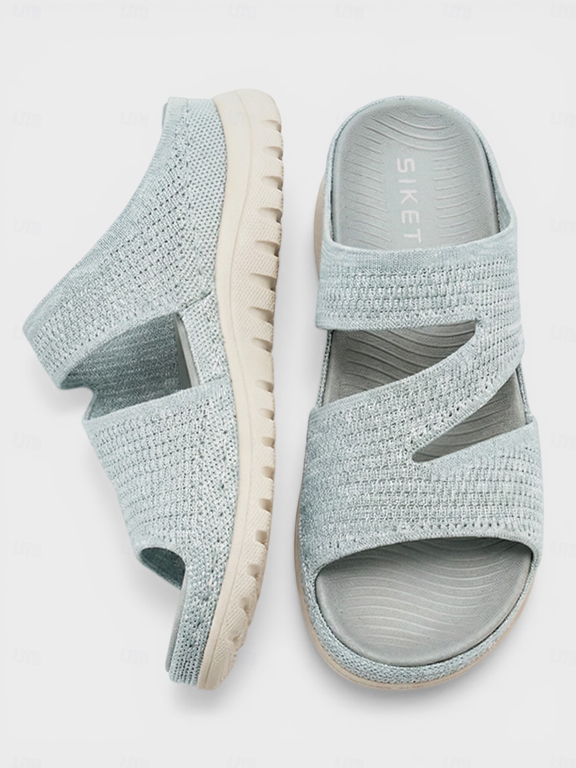 Grå damesandaler med støtte for fotbuen, dobbeltbåndssandaler med åpen tå i strikket sål, fritidssko for sommerens daglige bruk, reiser, turgåing &ferie 2026 - $46.99 –P4