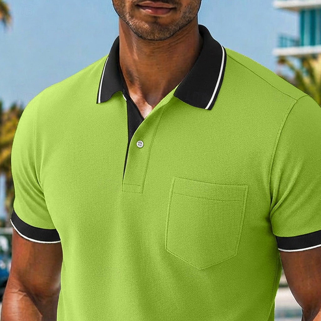 Men's Golf Shirt Pique Polo Shirt Casual Work Lapel Ribbed Polo Collar Short Sleeve Basic Modern Color Block Patchwork Pocket Spring & Summer Summer Regular Fit Pink Wine Green Gray Golf Shirt 2026 - $25.99 –P2