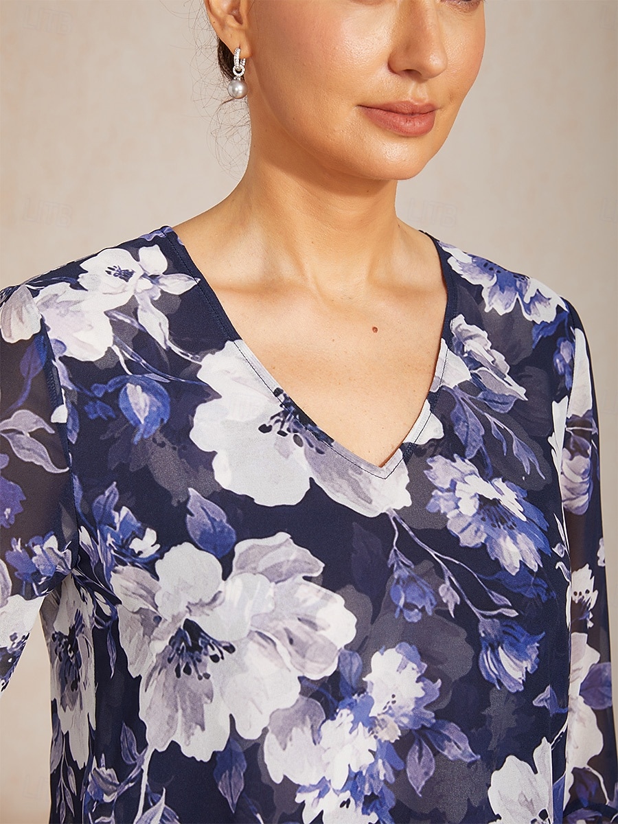 Dames Boho-shirt Blouse Ruche Bloemig Grafisch Paisley Vintage Stijlvol Casual 3/4 mouw V-hals Normale tops Dagelijks Werk Bruiloft gast Marineblauw Zomer Lente Herfst 2026 - BHD 25.99 –P6