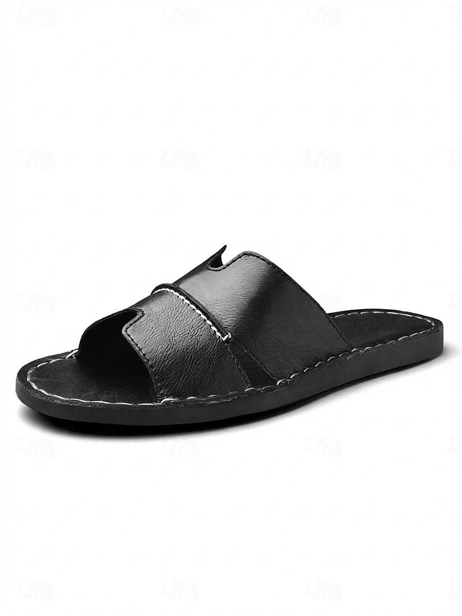 Men's Brown Faux Leather Cross-Strap Slide Sandals Lightweight Comfort Beach Shoes for Beach Vacation, Island Getaways, Seaside Relaxing, Resort Wear, and Warm Weather Casual Style 2026 - $42.99 –P6