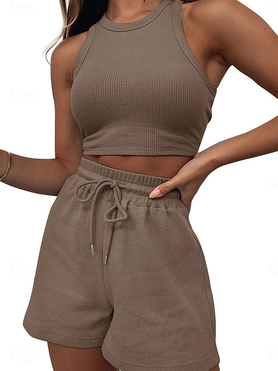 Damen Zweiteilige Sets Tank Top Shorts-Sets Ärmellos Rundhalsausschnitt Einfach Mode Streetwear Lässig Täglich Outdoor Schwarz Hellgrün Rosa Sommer Normale Passform 2026 - $33.99 –P15