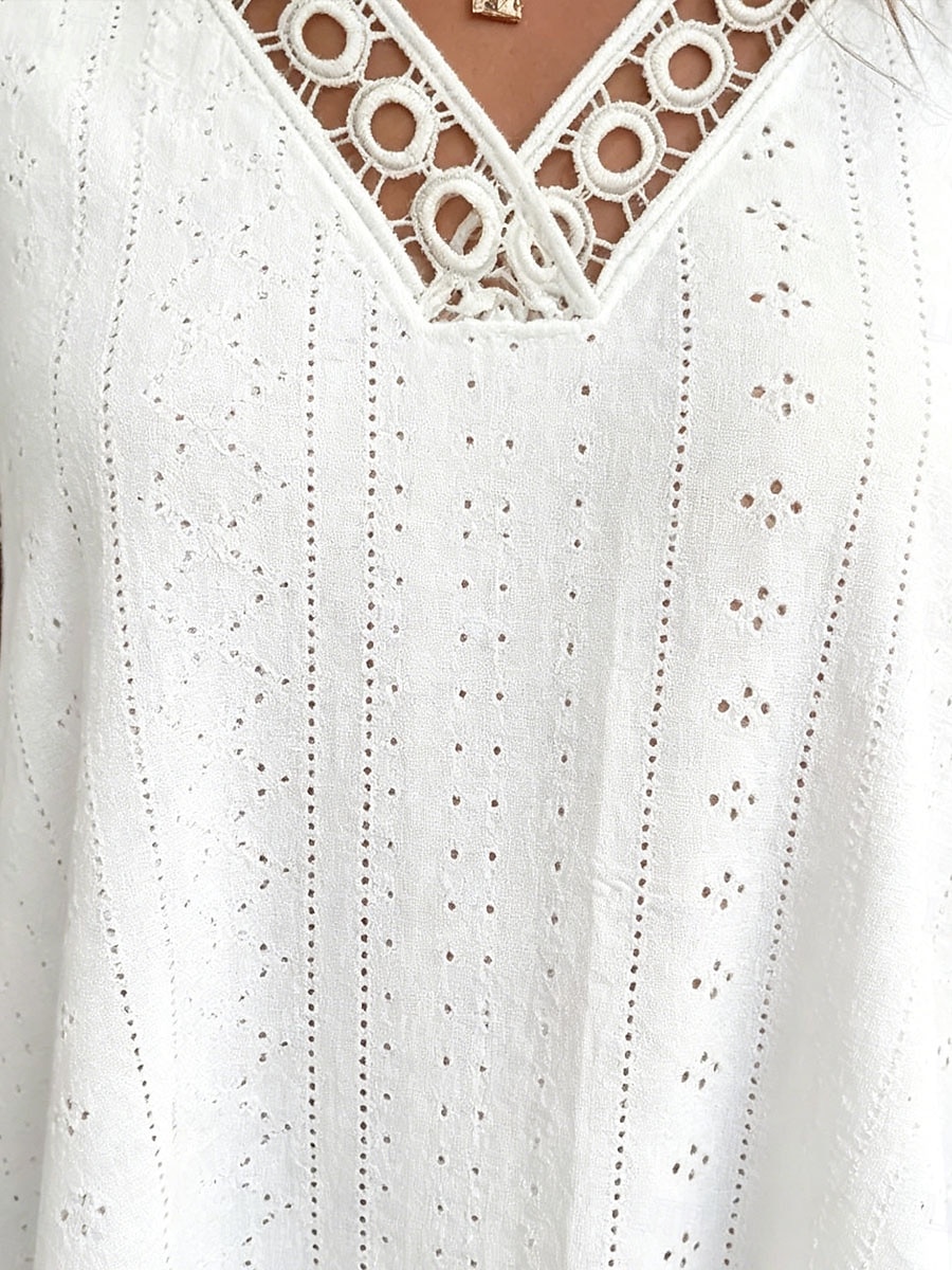 Per donna Top traforato Maglietta traforata Maglietta Testurizzato Elegante Classico Manica Corta Scollo a V Top Regolari Casuale Spiaggia Bianco Giallo Rosa Estate del 2026 a $25.99 –P4