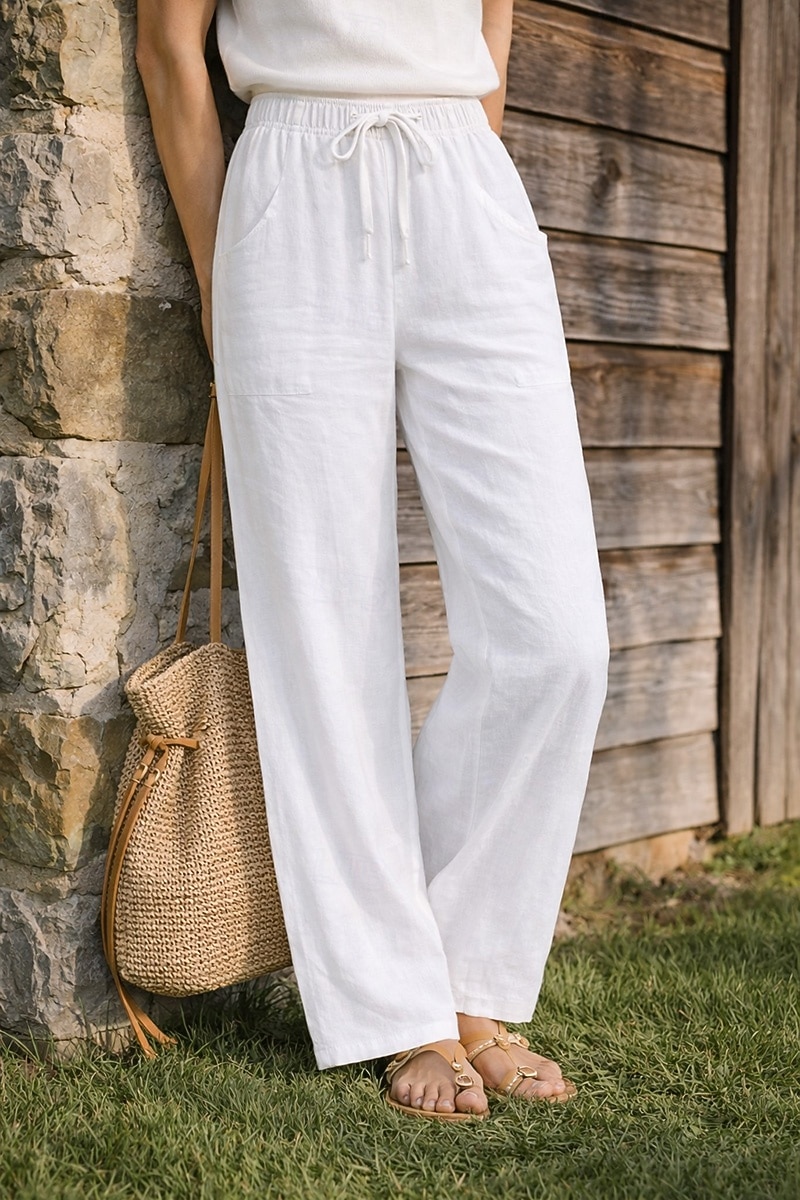 Pantaloni da donna taglie forti 100% cotone a gamba larga, ideali per vacanze, basic, casual, per tutti i giorni, lunghezza intera, vita alta, tinta unita, coulisse, gamba larga, comodi, ad asciugatura rapida, morbidi, anelastici, grigi, neri, bianchi del 2026 a $17.99 –P5