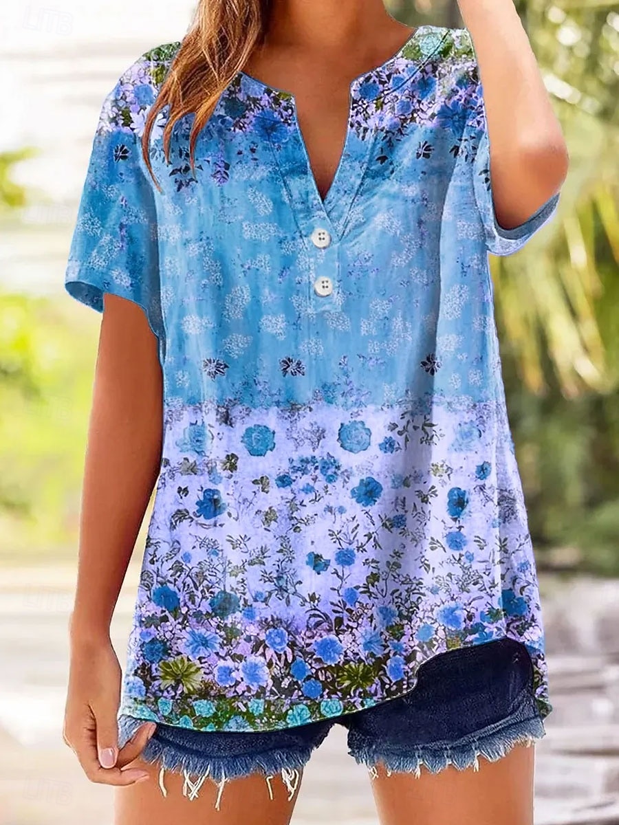 Damen T Shirt Blumen Grafik Pflanzen Stilvoll Klassisch Kurzarm V Ausschnitt Normale Oberteile Lässig Täglich Blau Rosa Purpur Sommer Frühling 2026 - $27.99 –P2