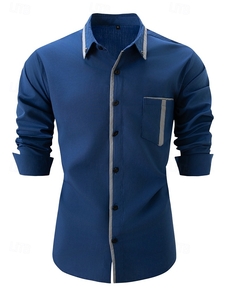 Voor heren Overhemd Button-down overhemd Lapwerk Casual Dagelijks Zwart Wit Rood Marineblauw Lange mouw Strijkijzer Zomer Lente Kleding Zak 2026 - E£1506.04 –P2