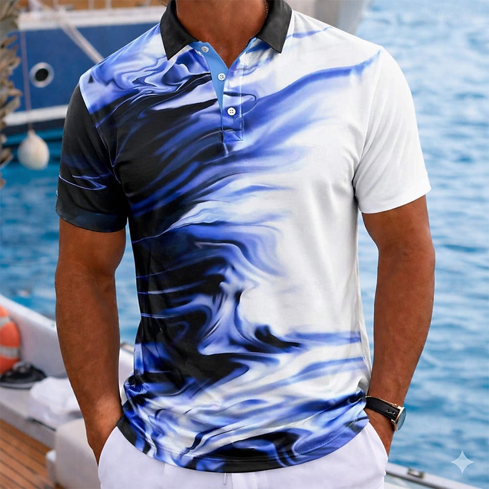 Men's Abstract Geometic Hawaiian Polo Shirts Short Sleeve Polo Shirts Lapel Casual Athleisure Vacation Wear 3D Print Buttons Spring & Summer Blue Green 2026 - $21.99 –P2
