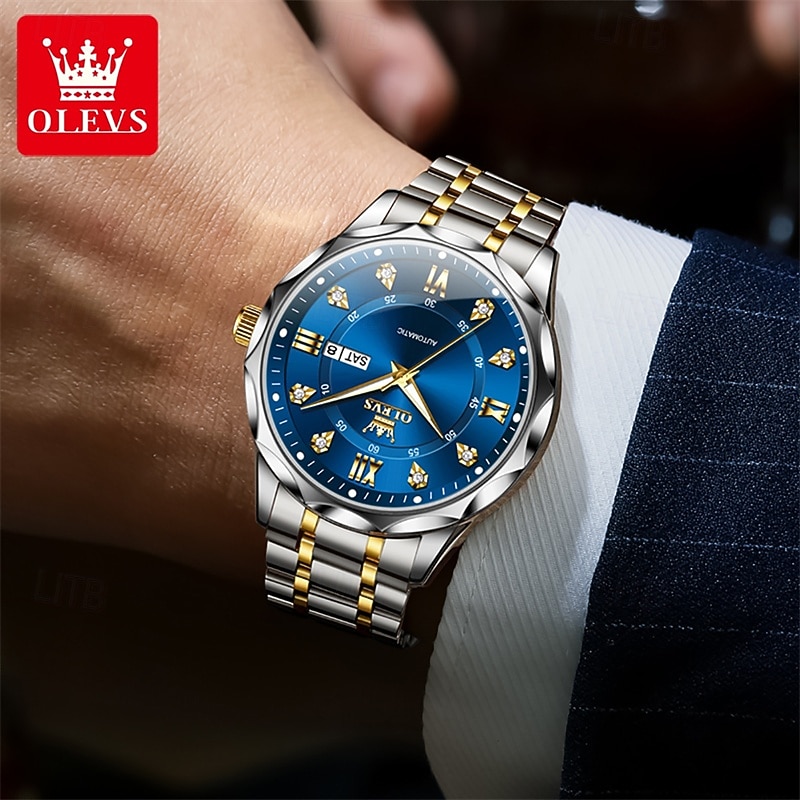 OLEVS Automatic Watch for Men, All Black Stainless Steel Luxury Business Self Winding Wristwatch with Day Date and Luminous Diamonds, Waterproof Analog Dress Watch, Gift for Husband Dad 2026 - $76.99 –P13
