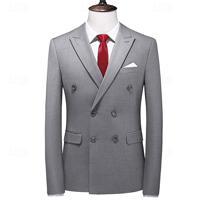 Voor heren Afstuderen Blazer Cocktail kledij Smoking liiketoiminta Bruiloft Modieus Casual Lente & Herfst Polyester Effen Zak Knop Casual / Dagelijks Dubbele rij knopen Blazer Geel Bordeaux 2026 - $56.99 –P2
