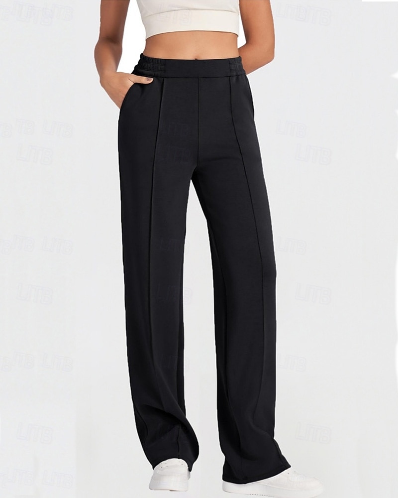 Mujer Perneras anchas Vacaciones Básico Longitud total Alta cintura Color sólido Bolsillo Cómodo Microelástico Diario Café marrón Negro Gris Ligero Primavera Holgado 2026 - $44.99 –P4