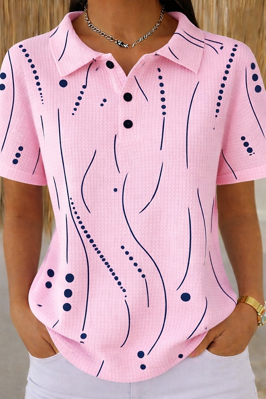 Damen Hemd Waffel-Poloshirts Sommeroberteile Grafik Geometrisch Tupfen Vintage Stilvoll Ärmellos Umlegekragen Normale Oberteile Strandhochzeit Lässig Täglich Blau Weiß Rosa Grün Sommer Frühling Herbst 2026 - $24.99 –P4