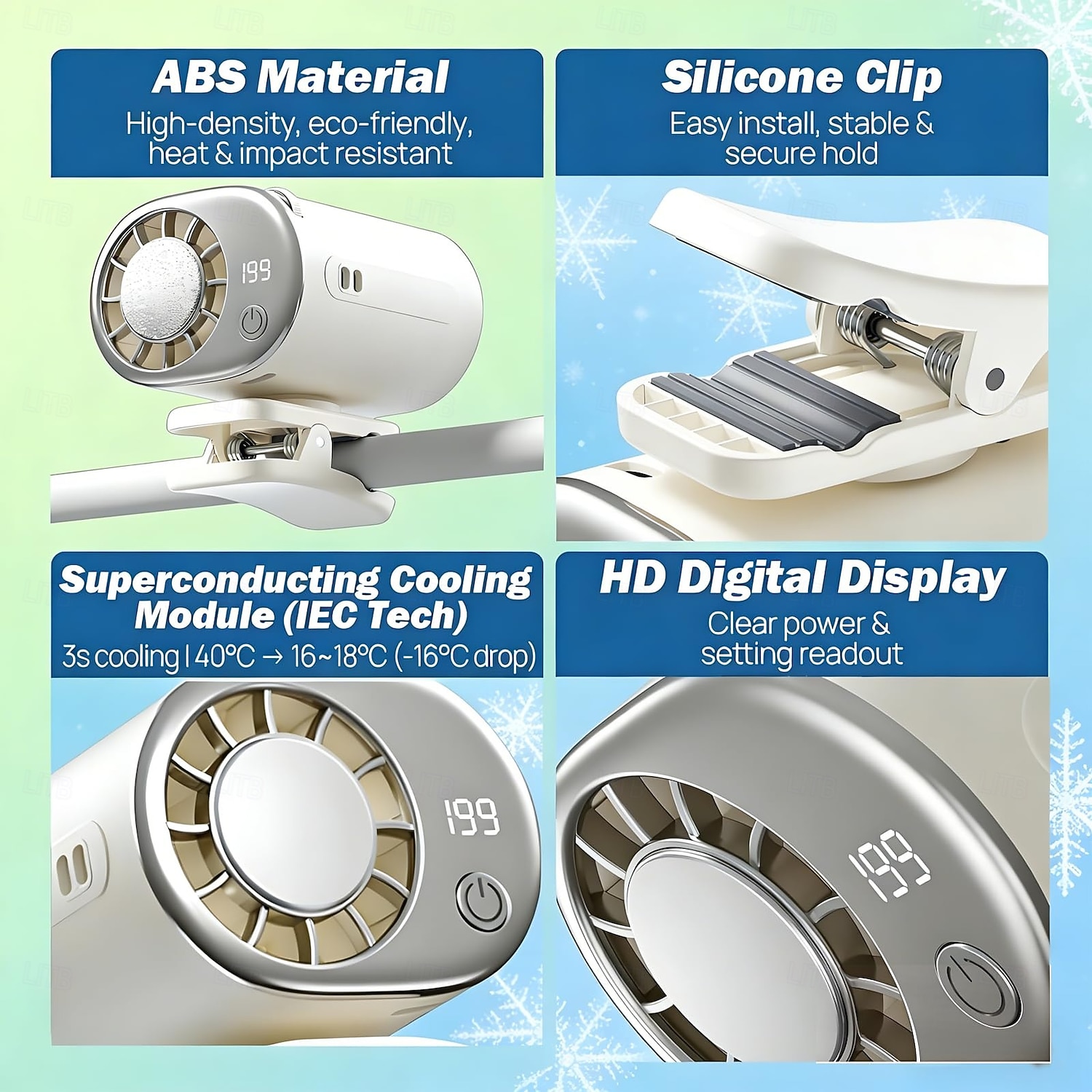 2026 Car Clip On Air Conditioner Fan with 16°C Semiconductor Cooling Chips,199 Speeds Adjustable, LED Display & 360° Rotation, Portable Personal Cooling Fan for Car Office Bike Beach Umbrella 2026 - $30.99 –P7
