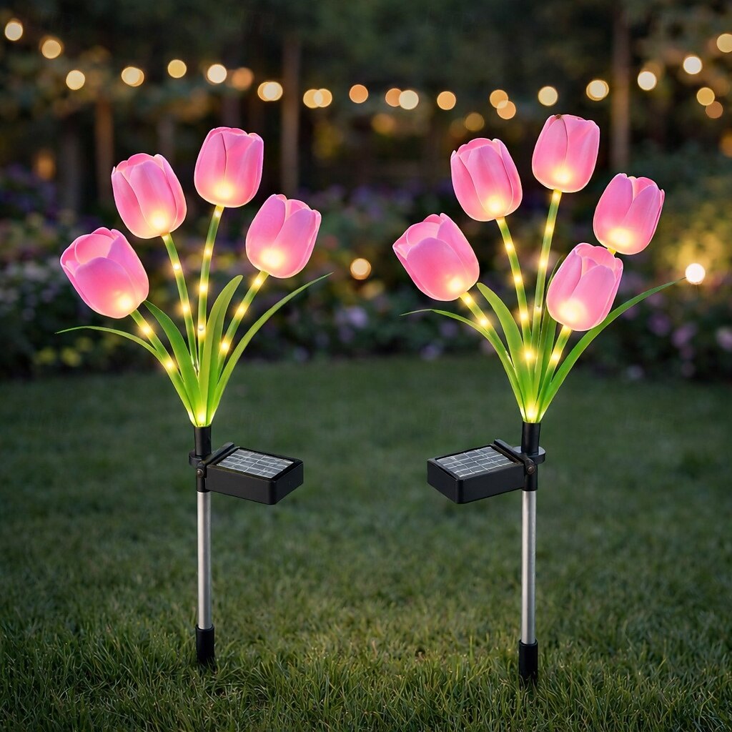 2 Pcs Outdoor Solar IP65 Waterproof 4-Head LED Tulip Stake Lights, Decorative Garden, Yard, Lawn, Pathway, Flower Bed, Villa Ambient Landscape Lighting 2026 - $30.99 –P9