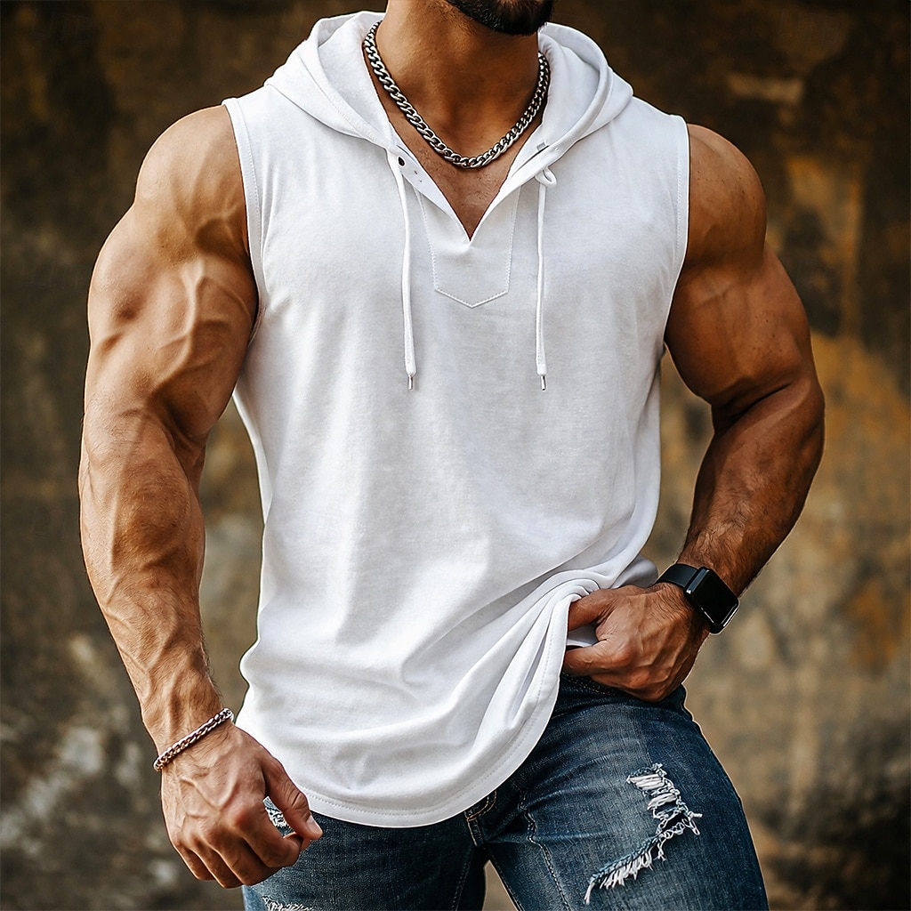 Herren Tank Top Weste Unterhemd Ärmelloses Shirt Ärmellos Mit Kapuze Sommer Einfach Mode Designer Lässig Mit Kapuze Lässig Outdoor Fitnessstudio Schwarz Weiß Gelb Top T-Shirt für Herren 2026 - $17.99 –P1
