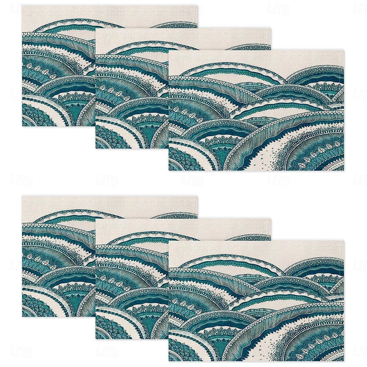 2026年 夏の海をイメージしたダイニングプレイスマット、ポリエステル100％の長方形テーブルマット、海の幾何学模様デザイン、洗濯機洗い可能、耐熱性、耐久性のあるテーブルプロテクター、モダンなホームキッチン  コレクション – $9.49 –P11