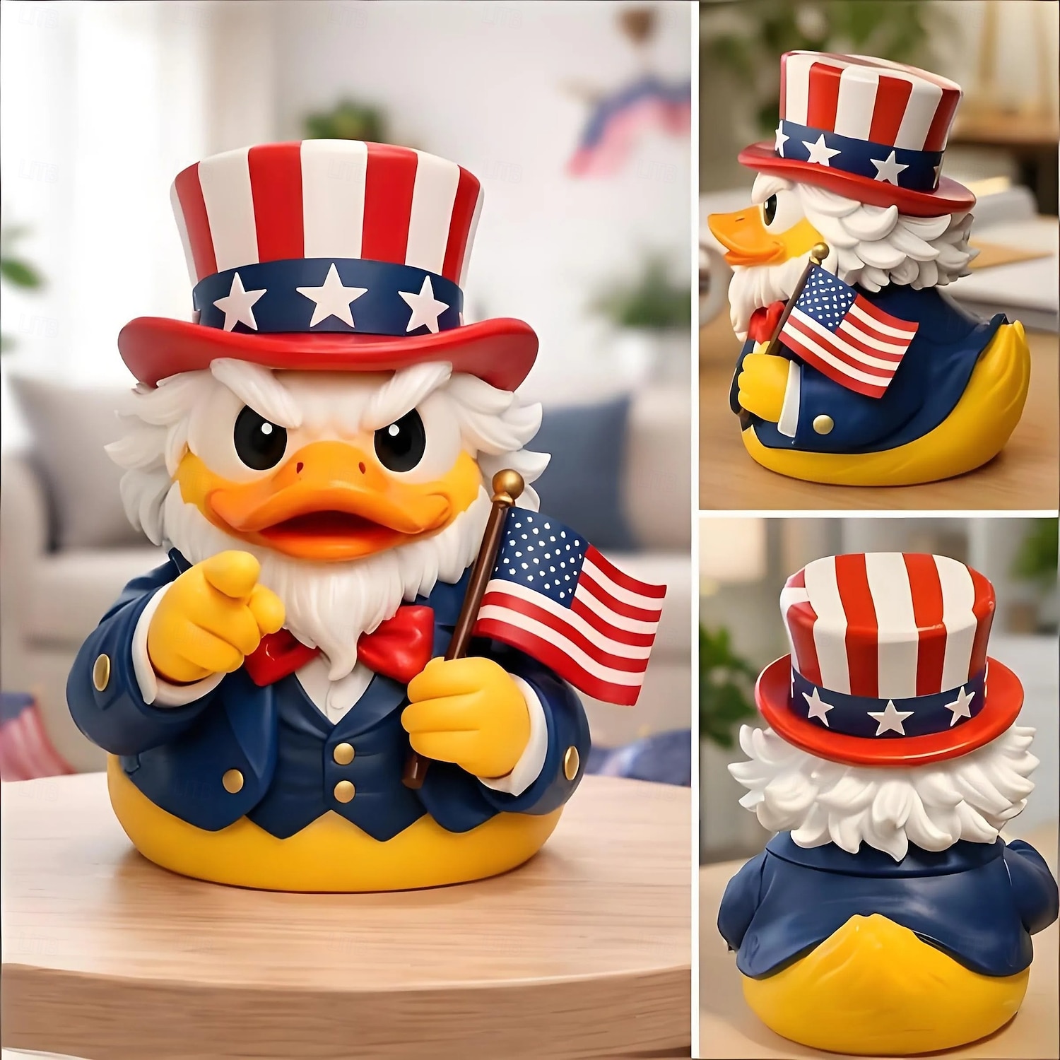 Figurine d'oncle canard patriotique, statuette amusante d'oncle canard avec drapeau américain &Chapeau haut-de-forme, décorations du 4 juillet, décoration intérieure américaine originale, décoration de 2026 ? $22.99 –P3