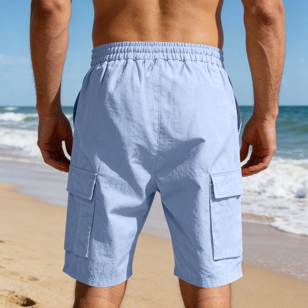 Men's Cotton Linen Shorts Shorts Summer Shorts Beach Shorts Drawstring Pocket Elastic Waist Plain Comfort Breathable Knee Length Outdoor Beach Vacation Vacation Fashion Black White Inelastic 2026 - $22.99 –P19