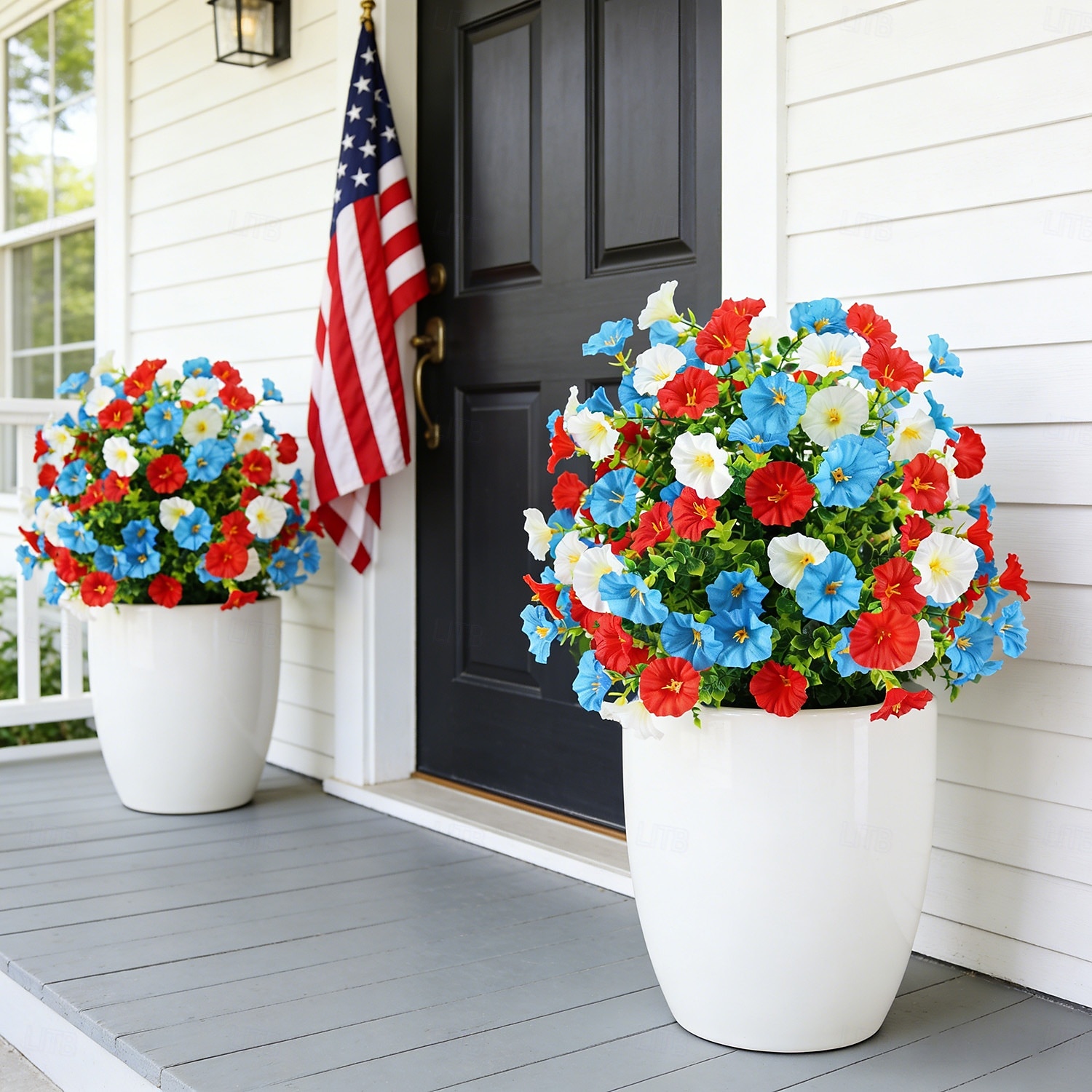 Estaca de flores artificiais patrióticas de 22 polegadas, vermelha e branca. &jardim de glória-da-manhã azul &Decoração de jardim para o Dia da Independência &Dia da Memória, resistente aos raios UV, de 2026 por $27.99 –P1