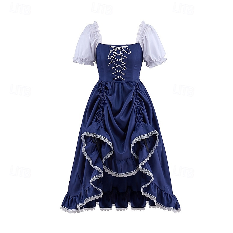 Gothic Medieval Renaissance Midi Dress Short Sleeves Princess Gentlewoman Noblewoman A-Line Square Neck Fancy Dress Women's Royal Halloween Carnival Party Renaissance Fair LARP Adults Dress Spring 2026 - $63.99 –P2