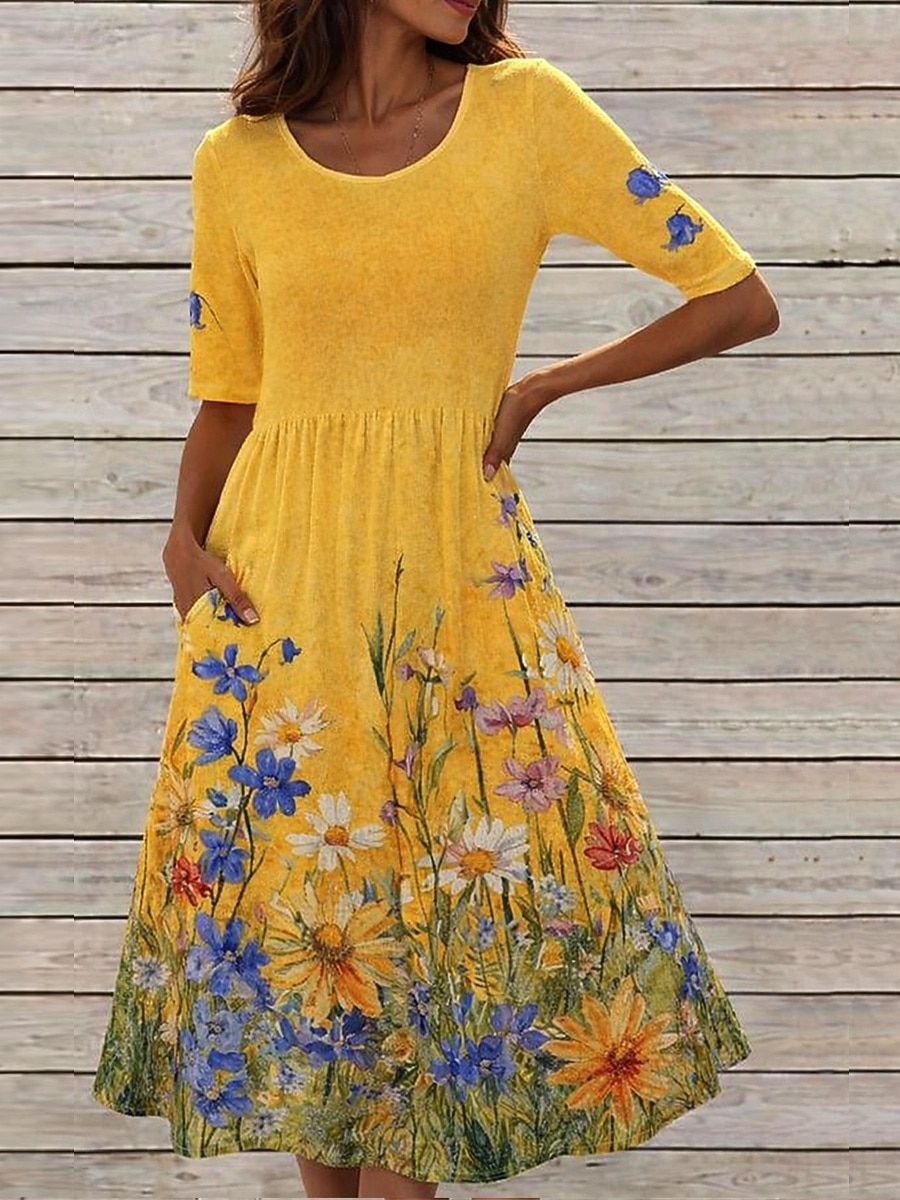 Per donna Abito Midi Abito a Tubino Vacanza Casual Boho Quotidiano Abito Estivo Abito Primaverile Vestibilità regolare Floreale Grafico Manica Corta Girocollo Giallo Verde chiaro Rosa Azzurro cielo del 2026 a $26.99 –P6