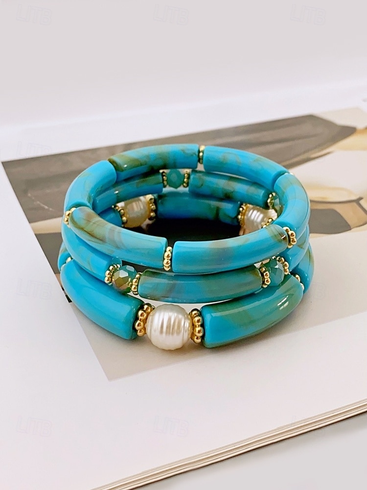 Bohemsk 3-delt armbåndssett i akryl for kvinner, elastiske, stabelbare armbånd, perfekt for strandferie, hverdagsbruk og sommertilbehør 2026 - $11.99 –P7