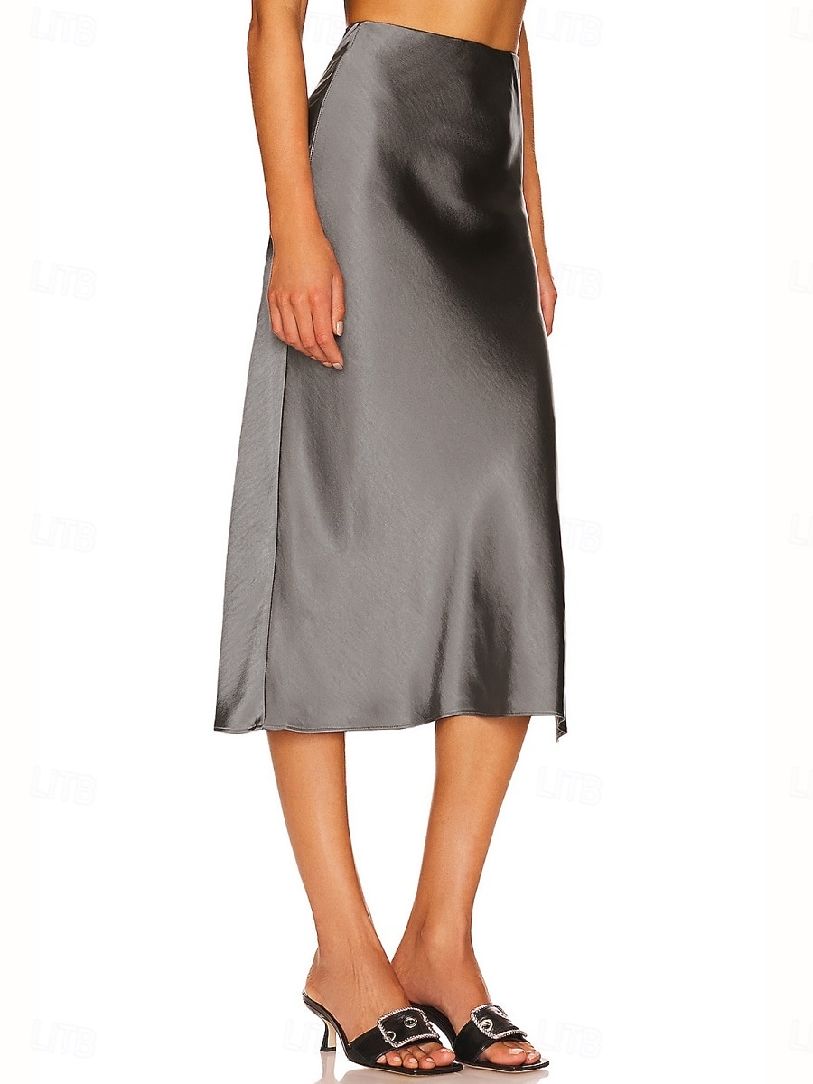 Per donna Gonne in raso Elegante Moda Midi Vita Alta Gonne Semplice Con Spacco Micro-elastico Feste Data Nero Champagne Marrone Verde Estate del 2026 a $29.99 –P18