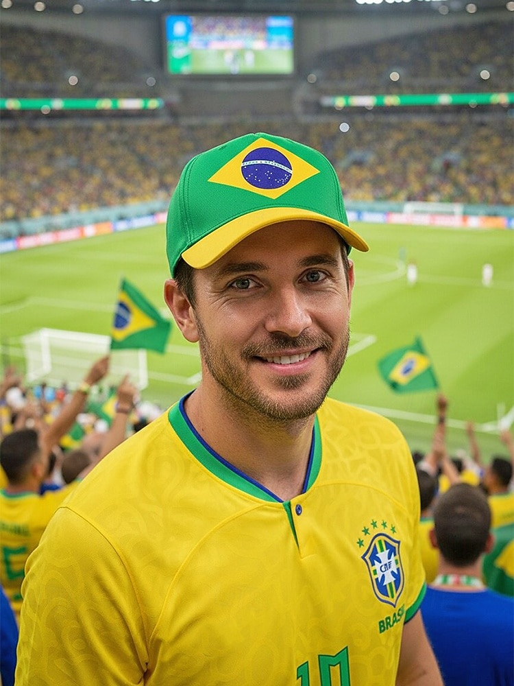 Șapcă de baseball bărbătească din poliester, în culorile steagului Braziliei, cu croială reglabilă, pentru fanii fotbalului, pentru ziua meciului, evenimentele pentru suporteri de fotbal, îmbrăcămintea sport casual și ținutele de zi cu zi în aer liber 2026 - $14.99 –P1