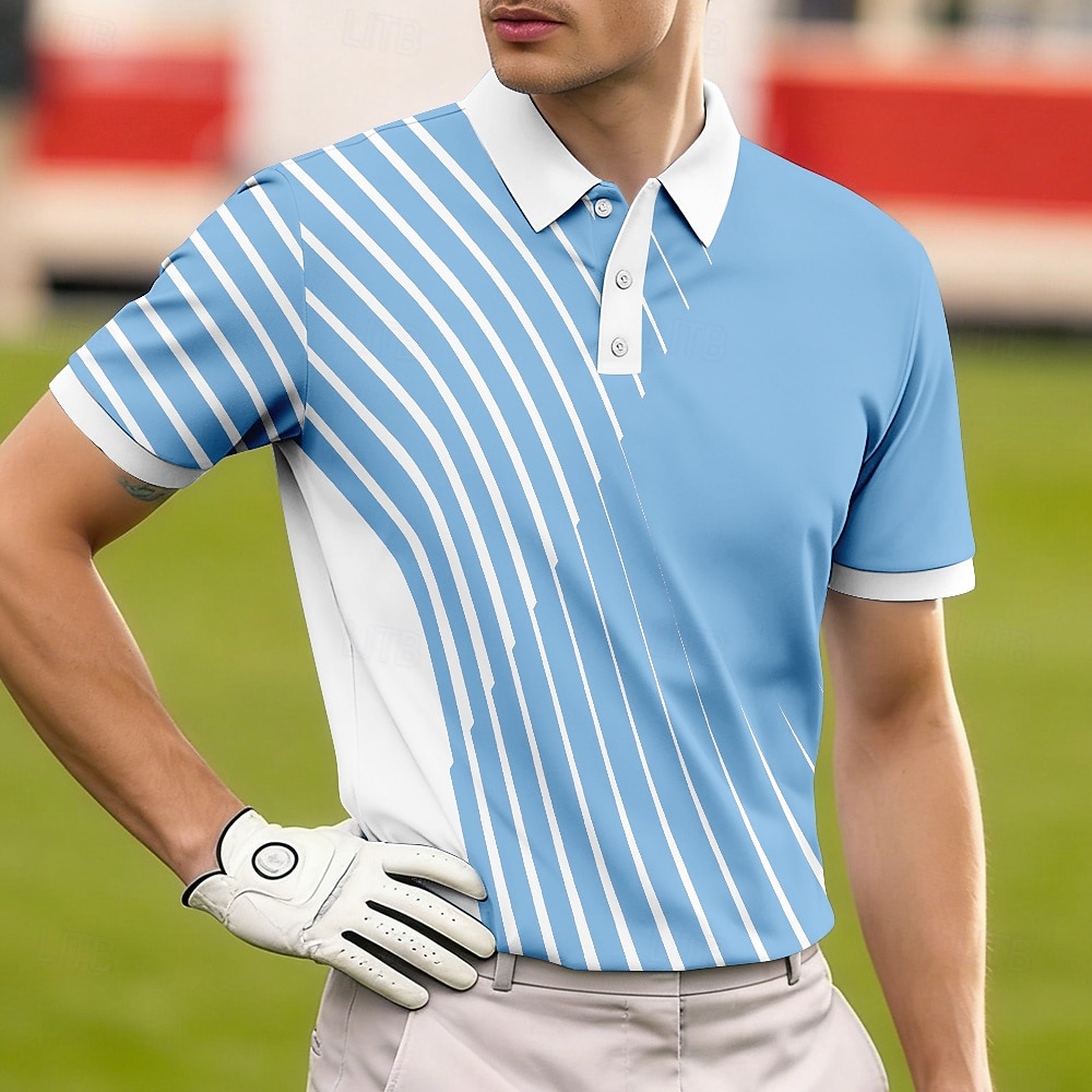 Men's Geometic Golf Sports Polo Shirts Short Sleeve Polo Shirts Collared Shirts Casual Athleisure Buttons Breathable Mesh Spring & Summer Blue Navy Blue Purple 2026 - $22.99 –P1