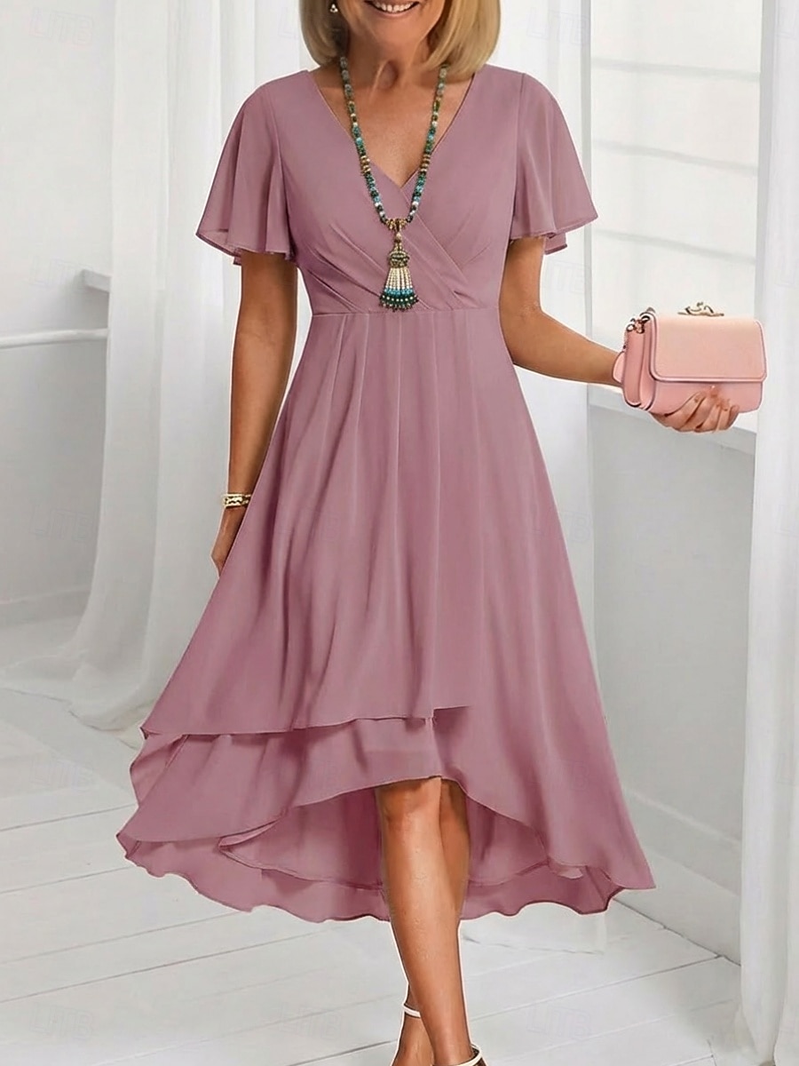Per donna Abito Midi Vestito Casual Vestito in Chiffon Vestito a ruota Elegante Moda Moderno All'aperto Vacanza Uscire Vestibilità regolare Semplice Manica Corta Scollo a V Blu Rosa chiaro Nero Bianco del 2026 a $16.99 –P3