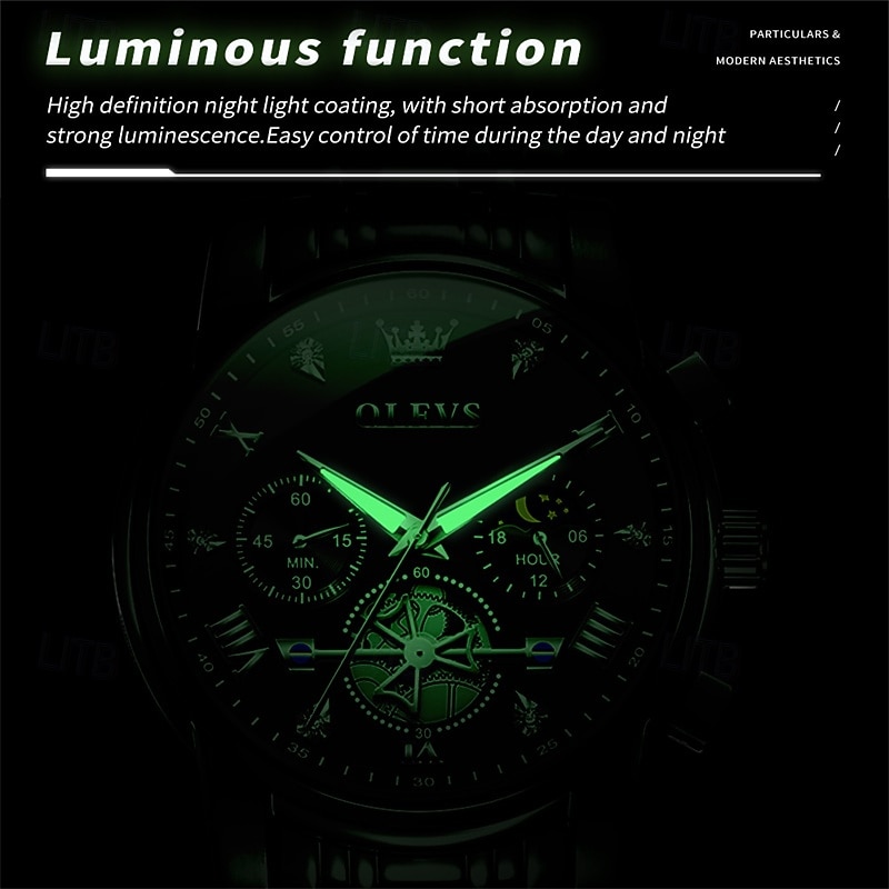 Olevs heren automatisch horloge luxe skeleton mechanisch polshorloge met maanfase waterdicht lichtgevend tweekleurig roestvrijstalen zakelijk modehorloge voor heren 2026 - $45.99 –P11