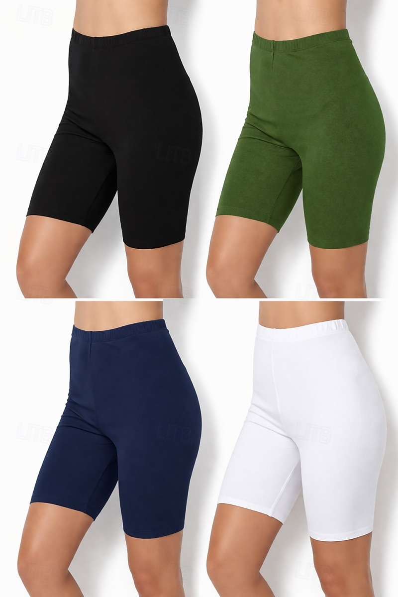 4 pezzi pantaloncini chino da donna leggings leggings comodi vacanza streetwear basic lunghezza al ginocchio vita alta tinta unita elastico in vita comfort traspirante elasticizzato vacanza street del 2026 a $32.99 –P9