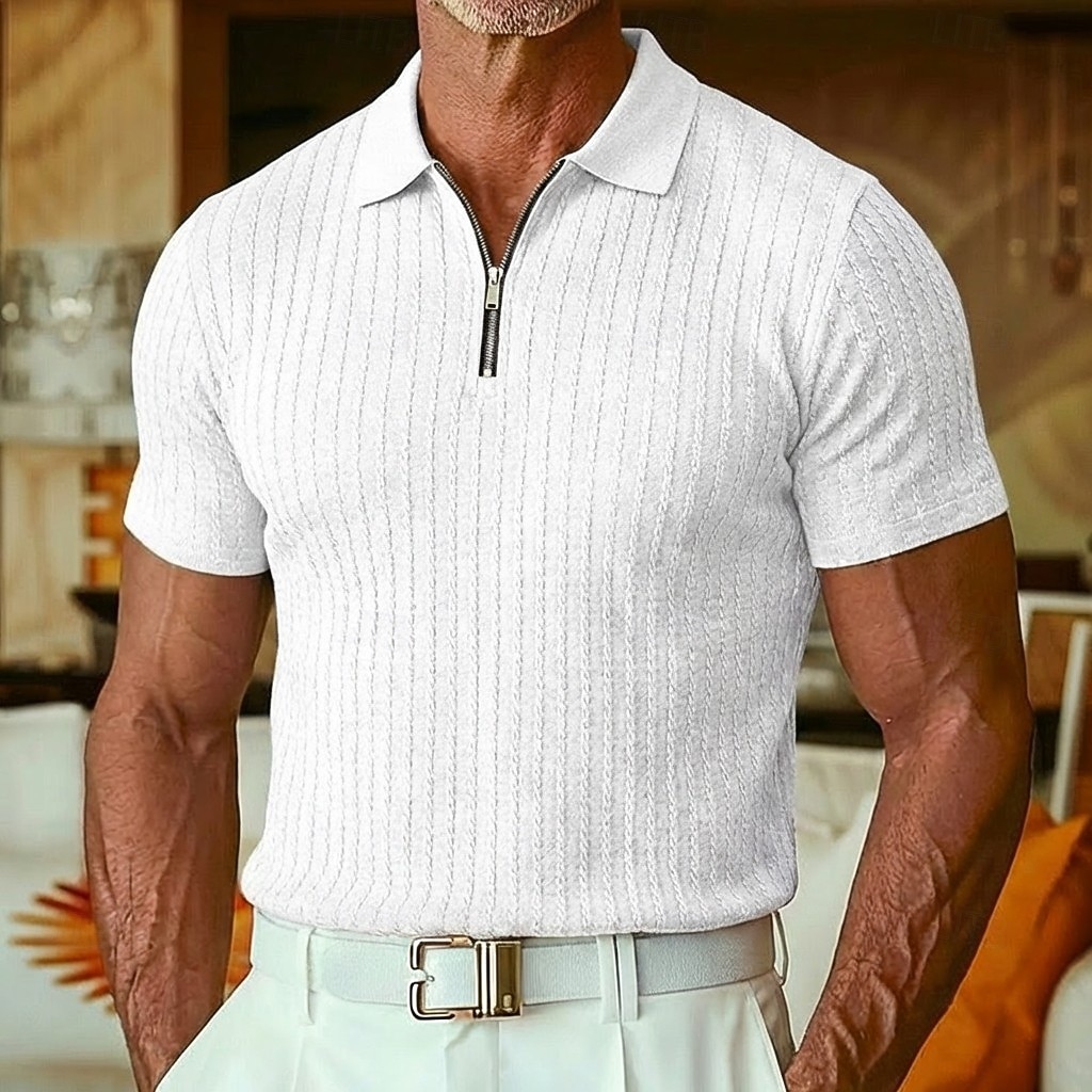 Herr Strukturerad Quarter Zip Polo Ledigt Utomhus Fjärdedels blixtlås Kortärmad Mode Modern Ensfärgat Jacquard Stickat Sommar Vår Vår & Höst Smal passform Svart Vit Vinröd Marinblå Khaki grön Armégrön 2026 - $22.99 –P4