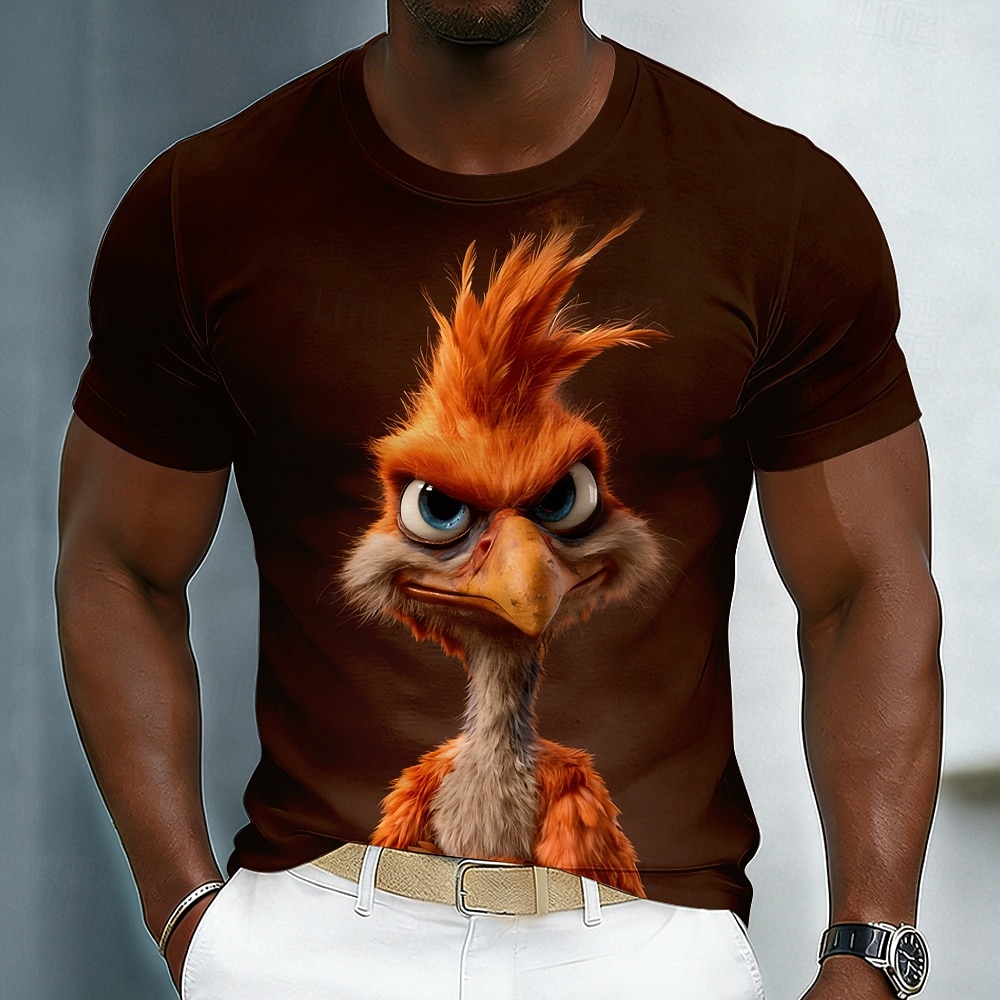 Zabawna koszulka męska z animacją 3D w stylu ptaka, animowana postać CGI, oryginalna, humorystyczna, z krótkim rękawem i okrągłym dekoltem, czarna, codzienna koszulka, wyjątkowa nowość, prezent dla 2026 - $18.99 –P5