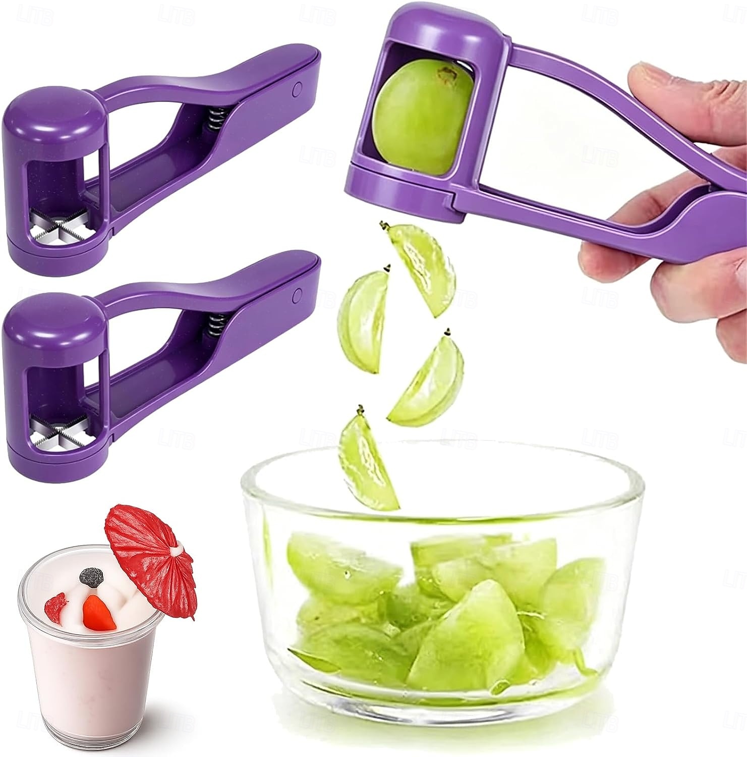 Conjunto de 2 fatiadores de uva e tomate, cortador de uvas e tomates-cereja, utensílio de cozinha para frutas pequenas, fatiador manual, ideal para tomates-cereja, uvas e outras frutas pequenas. de 2026 por $16.99 –P4